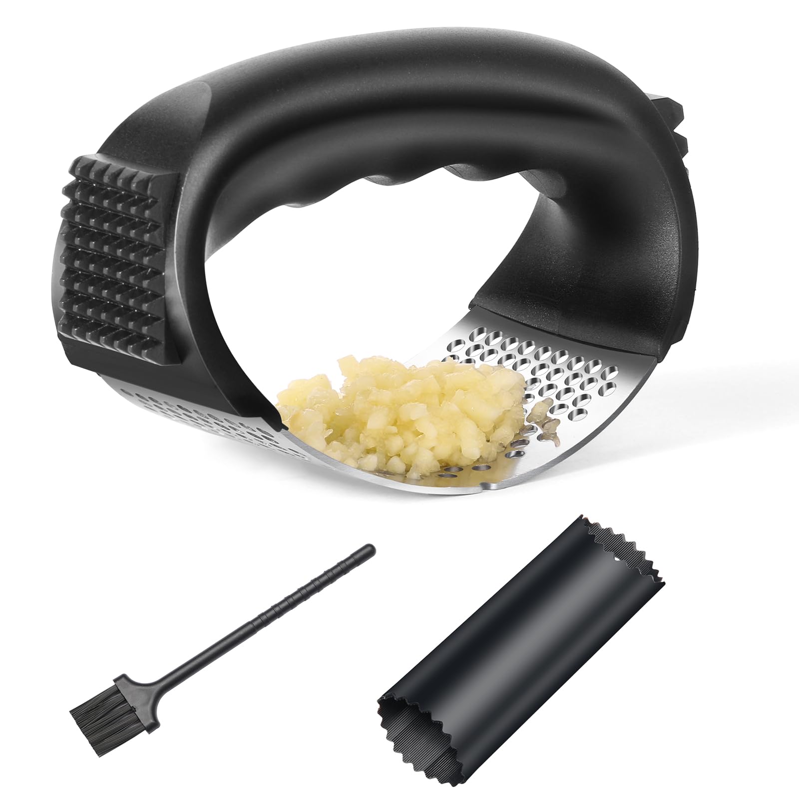 Oeraidim Stainless Steel Garlic Press Garlic Crusher，2025New Innovative Garlic Chopper with Peeler and Brush for Smash Garlic
