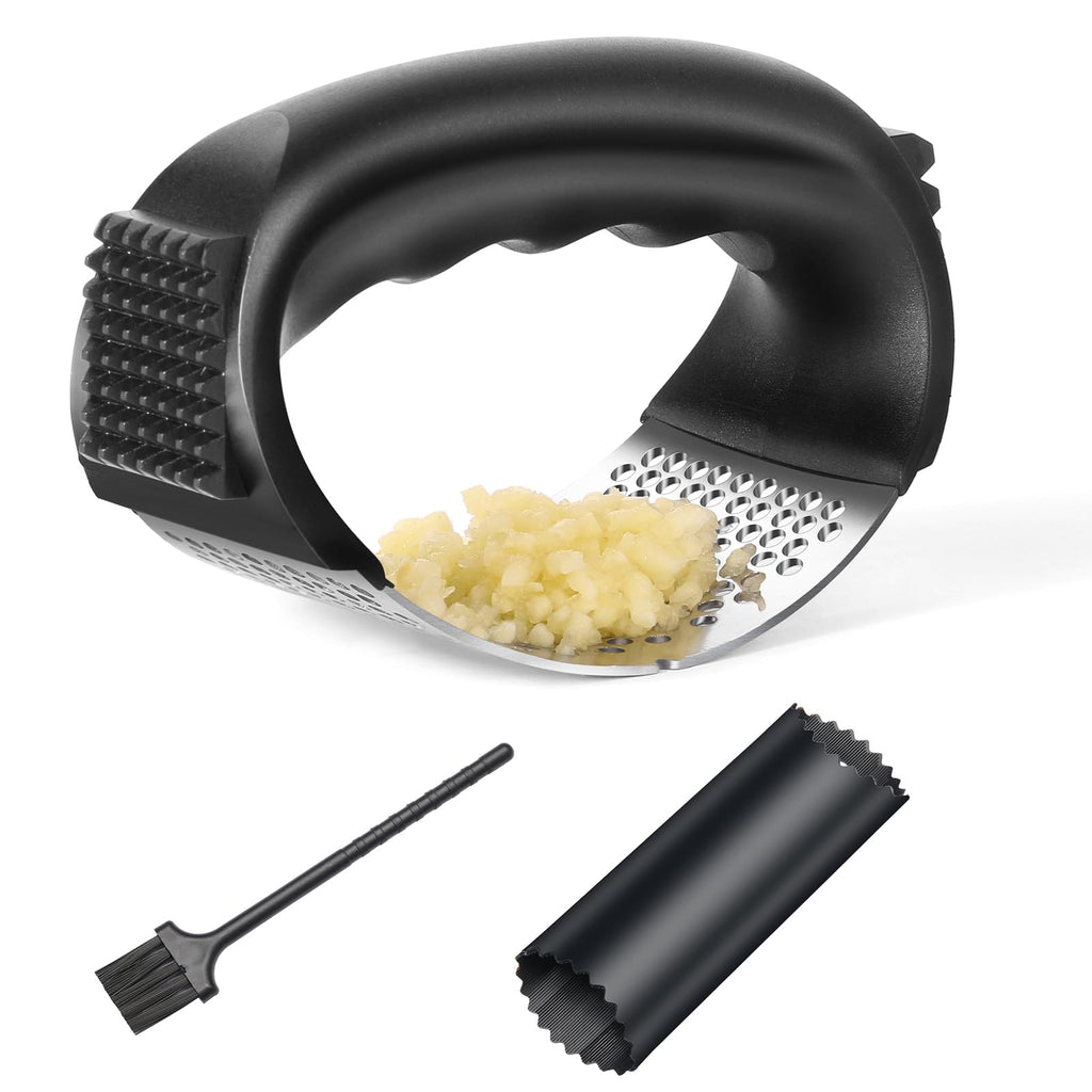 Oeraidim Stainless Steel Garlic Press Garlic Crusher，2025New Innovative Garlic Chopper with Peeler and Brush for Smash Garlic